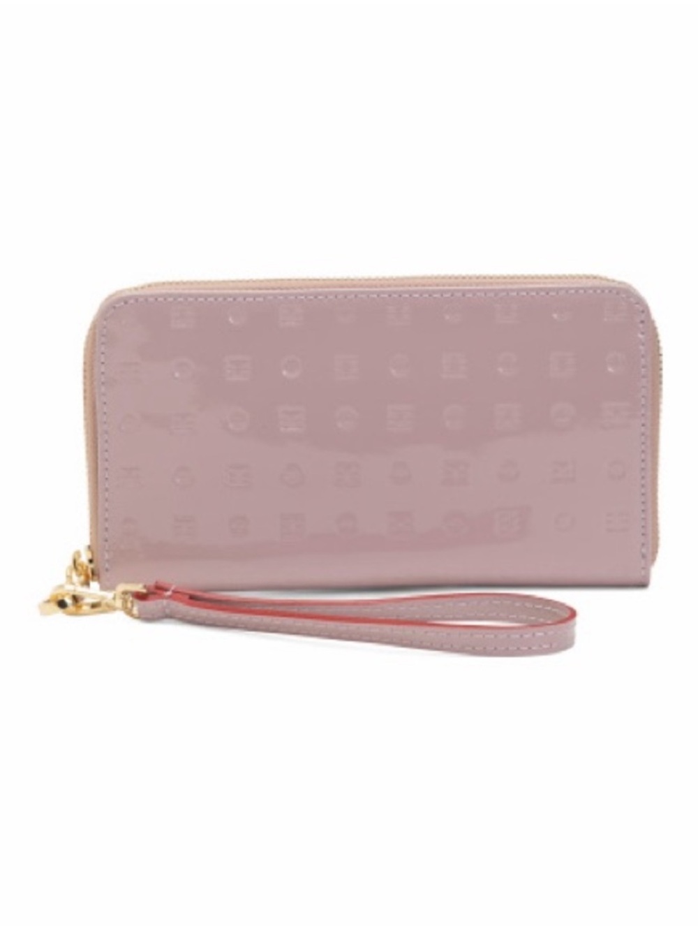Arcadia lilac Patent Wristlet Wallet with Red Strap and Gold Hardware